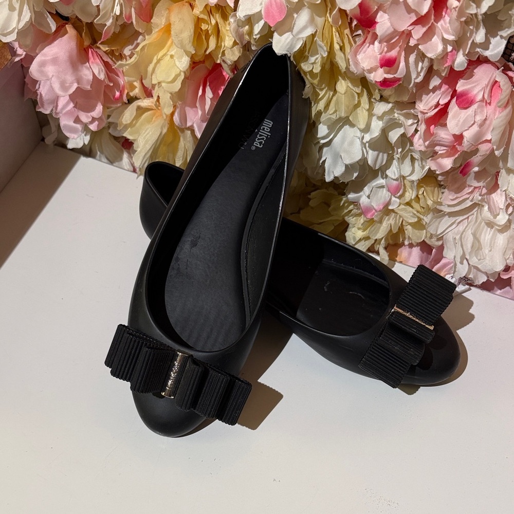 Melissa Women's Black Flats with Bow Detail
